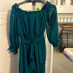 Teal Off the Shoulder Dress